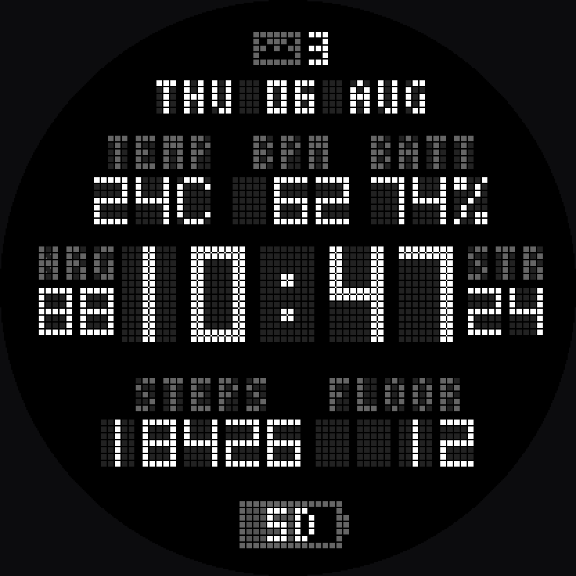 Dot LED on an AMOLED fenix: deep black, bright glyphs, the unlit lattice a faint full-size dot grid.
